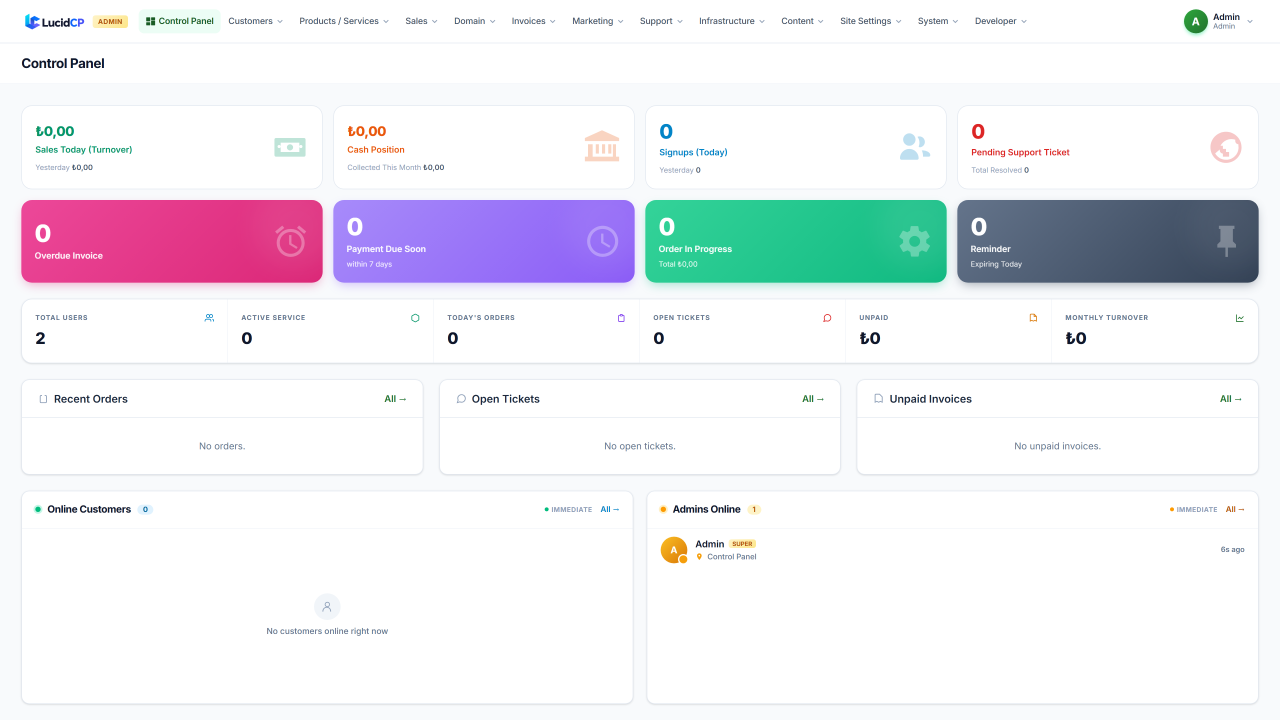 Admin panel preview